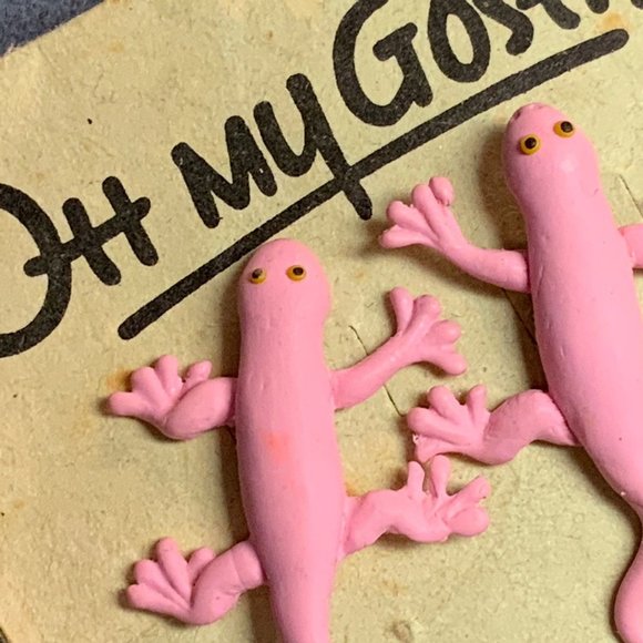 Oh My Gosh Earrings As Is Pierced Pink Salamander Newt Handmade Barbie Retro - Picture 3 of 5